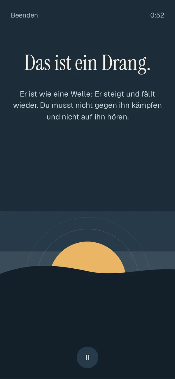 Bildschirmfoto des Notfalls: die Worte Das ist ein Drang, die verbleibende Zeit und eine aufgehende Sonne.